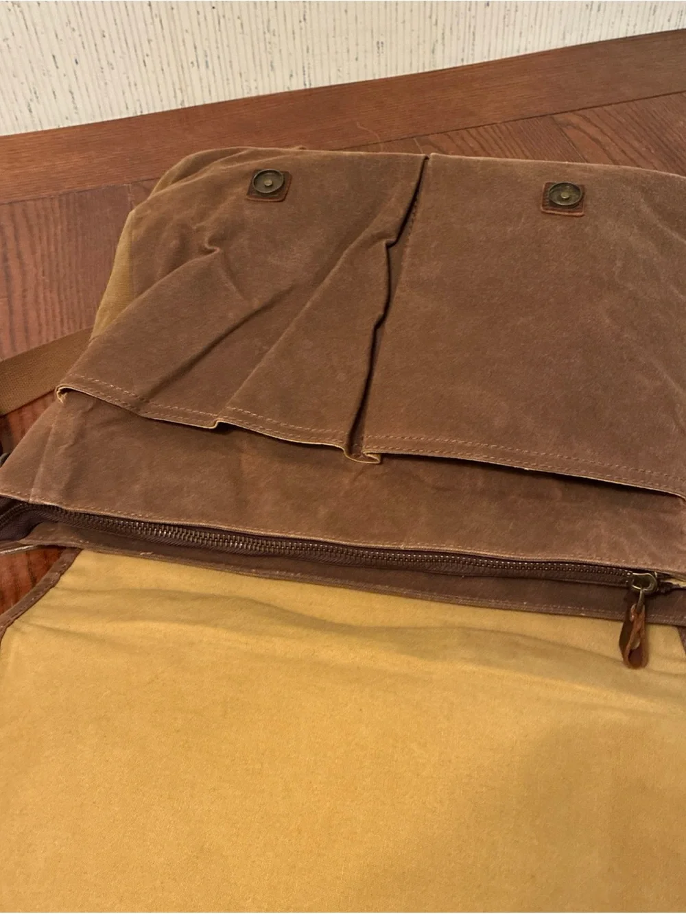 Newhey Men’s Messenger Bag/LapTop Bag Waxed Canvas Genuine Leather Brown Tan